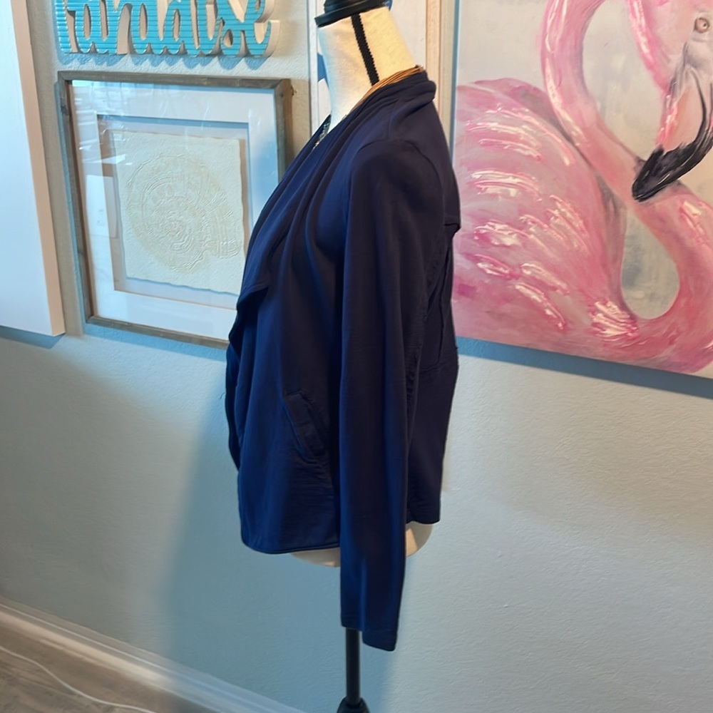 Navy Blue Drape Front Jacket small - Picture 2 of 6